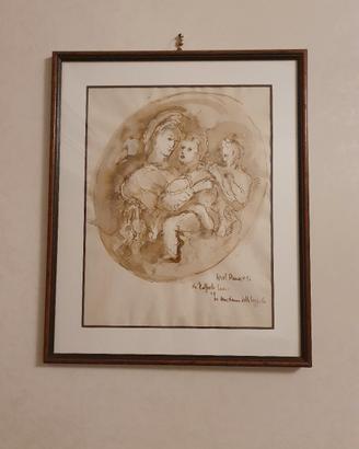 Quadro antico stile Madonna di Raffaello 54x44