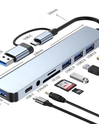HUB 3x USB 2.0 1x USB 3.0 1x TF 1x SD 1x 3.5mm 1x 