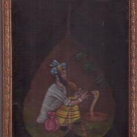 19 foglie di Pipal dipinte a mano India vintage