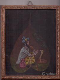 19 foglie di Pipal dipinte a mano India vintage