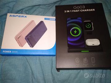 2 Power Bank 10000mAh+Caricatore Wireless 3in1