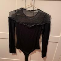 Body Nero con tulle trasparente glitter