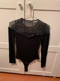 Body Nero con tulle trasparente glitter