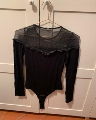 Body Nero con tulle trasparente glitter