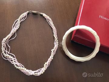 Collana c/perle 45cm + Bracciale rigido 7 cm