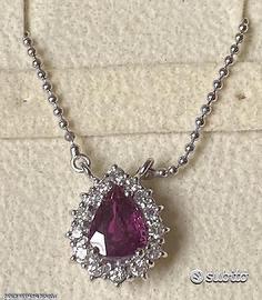 COLLANA ORO 18kt. DIAMANTI E RUBINO GOCCIA
