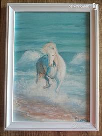 Acquerello dipinto cavallo mare firmato