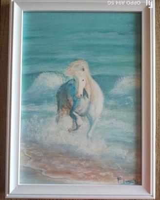 Acquerello dipinto cavallo mare firmato