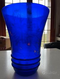 Vaso Vintage Vetro Blu Cobalto e Oro - Stile Empol