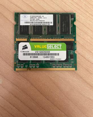 Ram ddr dimm pc portatili 256mb x 2
