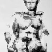 Grande dipinto di una donna nuda seduta