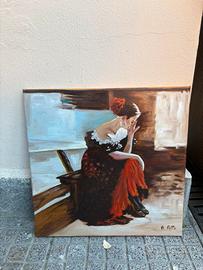 Dipinto originale olio su tela Donna flamenco
