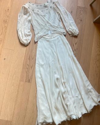 Raro abito vintage anni 70 gonna e blusa• wedding