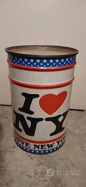 BIDONE CONTENITORE VINTAGE NEW YORK IN METALLO 