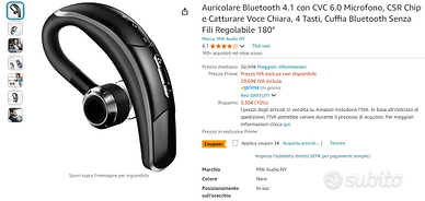 Auricolare Bluetooth 4.1 con CVC 6.0 Microfono