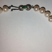 Collana Art Deco di perle Akoya argento smeraldo