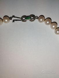 Collana Art Deco di perle Akoya argento smeraldo