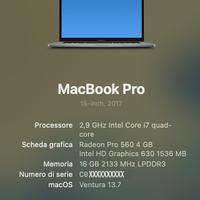 MacBook pro retina 15" 2017