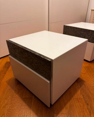 Coppia Comodini moderni bianchi con inserti grigio