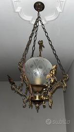 Coppia di lampadari a lanterna in ottone e vetro