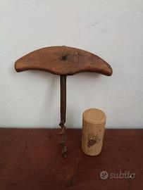 antico cavatappi vino manico legno
