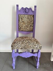 Sedia vintage restaurata lilla velluto Leopardato