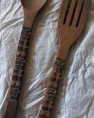 posate giganti in legno vintage da parete