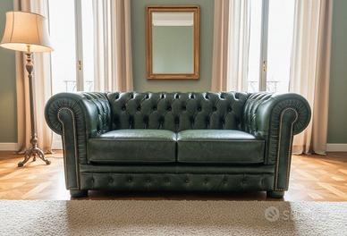 Chester divano 2 posti in vera pelle vintage verde
