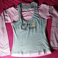 Tshirt doppio strato rosa e grigio taglia L/XL