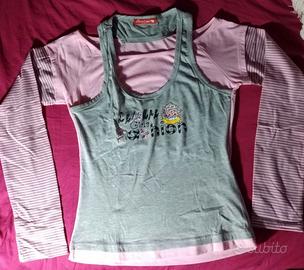 Tshirt doppio strato rosa e grigio taglia L/XL