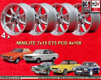 4 pz. cerchi Ford Minilite 7x15 ET5 Escort Mk1-2 C