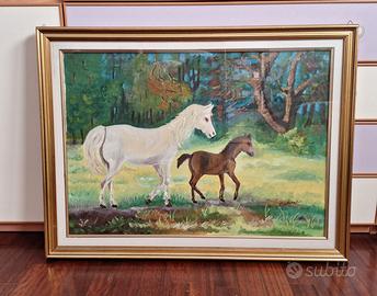 quadro olio su tela "giumenta con puledro "