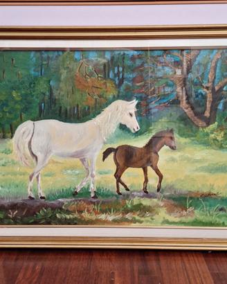 quadro olio su tela "giumenta con puledro "