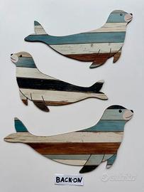 Set 3 foche in legno stile marino vintage