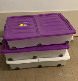 Set di 3 contenitori portaoggetti bassi con ruote