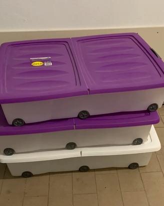 Set di 3 contenitori portaoggetti bassi con ruote