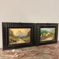 Antica coppia di dipinti olio su tavola, '800