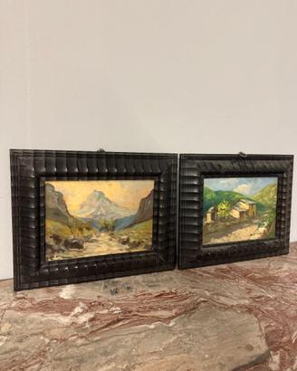 Antica coppia di dipinti olio su tavola, '800