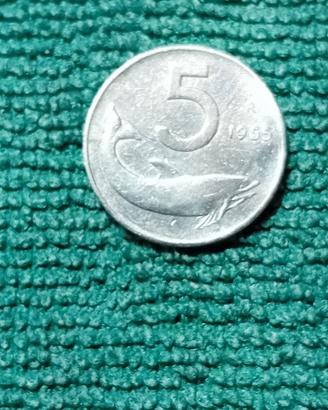 monete 5lire del 1955 e 5lire del1954