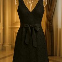 Abito nero tubino in pizzo con cintura 