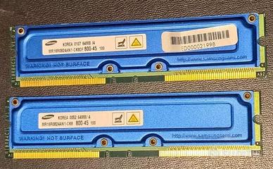 2 64MB Samsung RDRAM PC800-45 MR16R0824AN1-CK8DF