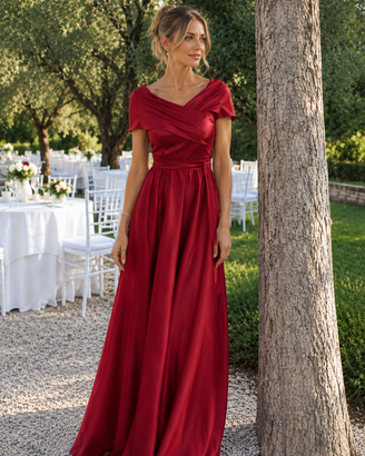 Vestito sartoriale lungo in raso rosso tg. 38/40