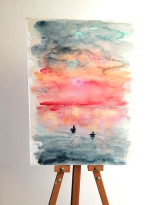 Quadro TRAMONTO SUL MARE  dipinto a mano 