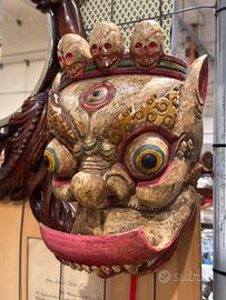 Maschera Tibetana Mahakala in legno Policromo