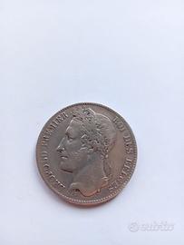 Moneta argento 5 franchi belgio 1848