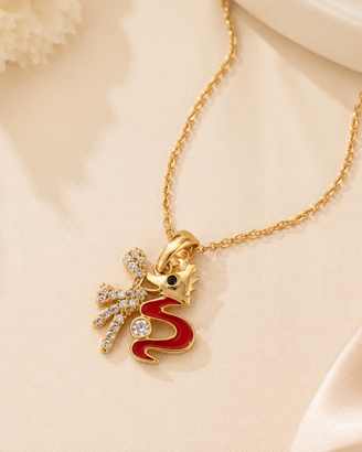 Collana Dorata con Drago Marino Rosso e Strass