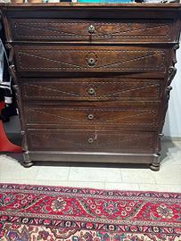 Cassettiera in legno scuro con 5 cassetti