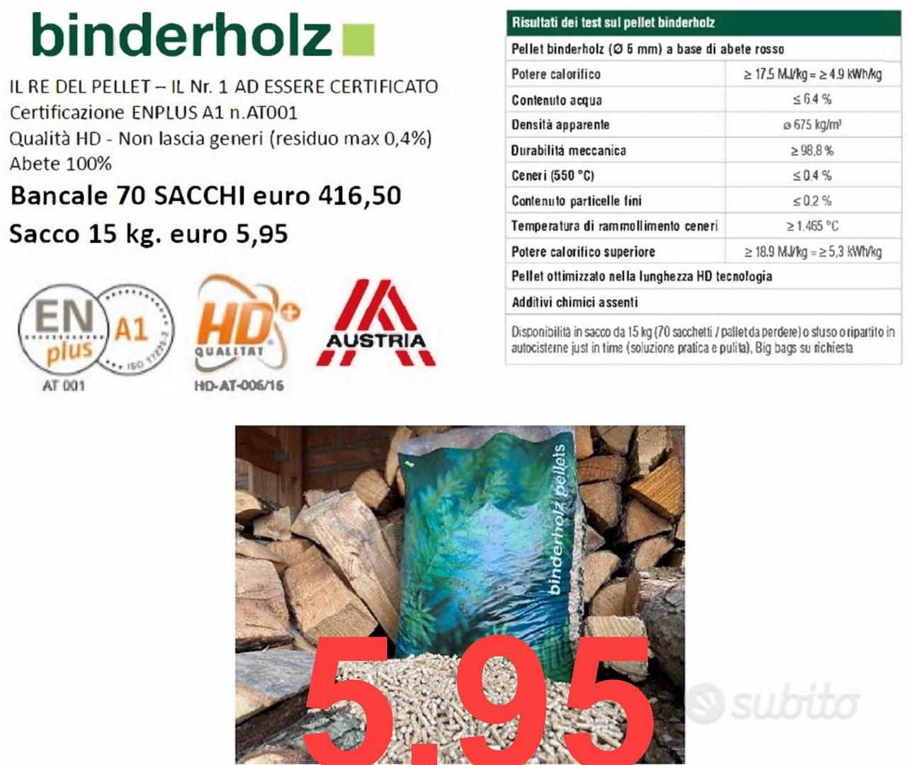 PELLET BINDERHOLZ EURO 5.95 - Giardino e Fai da te In vendita a Verona