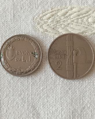 lotto BUONO (moneta) 2 LIRE FASCIO 1924 e 1 LIRA 1