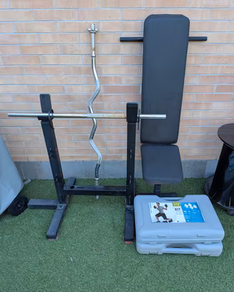 kit home Gym decathlon: panca rack bilancieri pesi